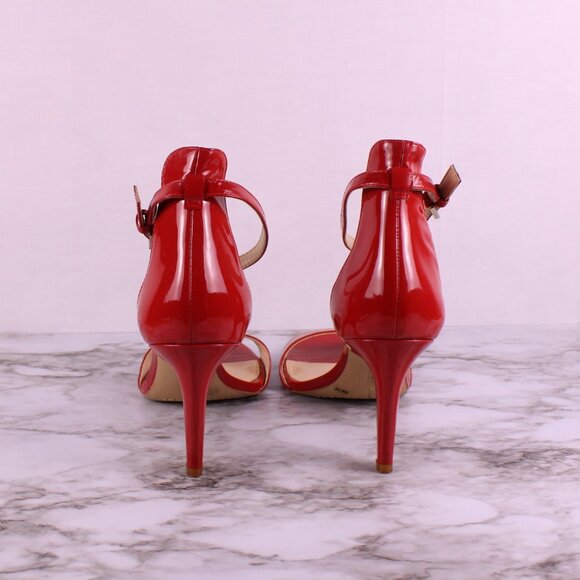 Vince Camuto Red Patent Leather Ankle Strap Heels Sandals Sz 9 Open Toe Stiletto - Picture 4 of 8
